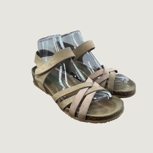 BioNatura Easy Sandals Womens 38 7.5 Tan Leather Cork Strappy Boho Comfort Italy